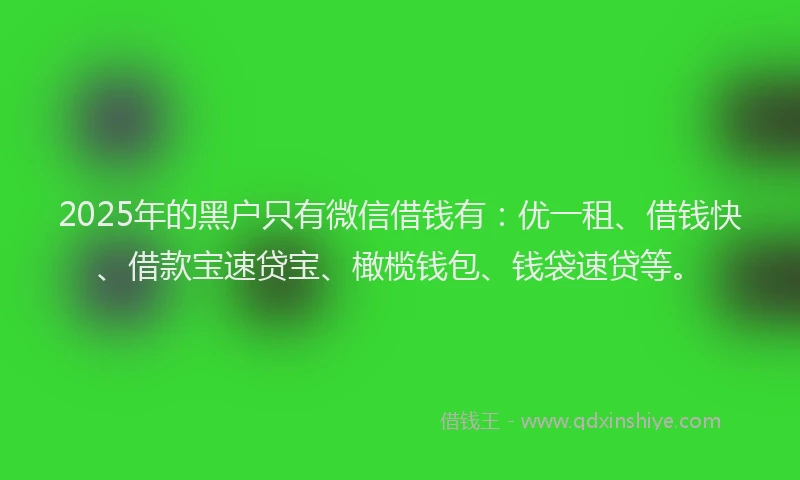 2025年的黑户只有微信借钱有：优一租、借钱快、借款宝速贷宝、橄榄钱包、钱袋速贷等。