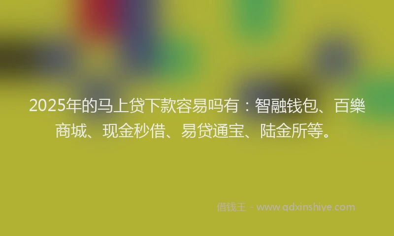 2025年的马上贷下款容易吗有：智融钱包、百樂商城、现金秒借、易贷通宝、陆金所等。