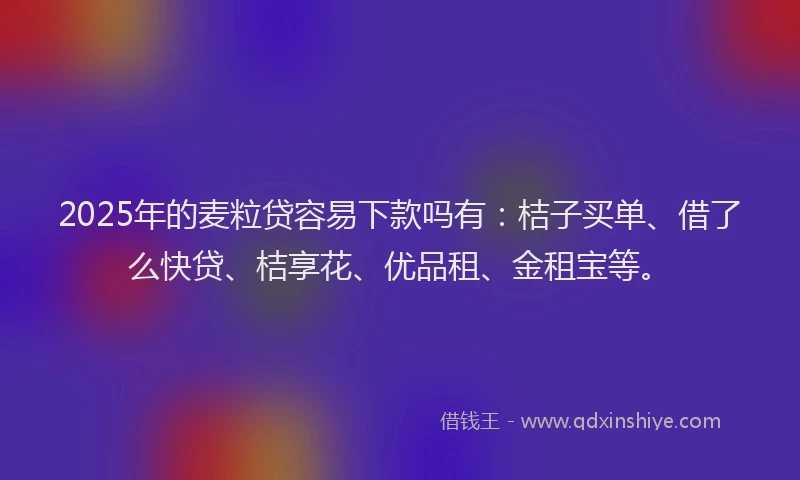 2025年的麦粒贷容易下款吗有：桔子买单、借了么快贷、桔享花、优品租、金租宝等。