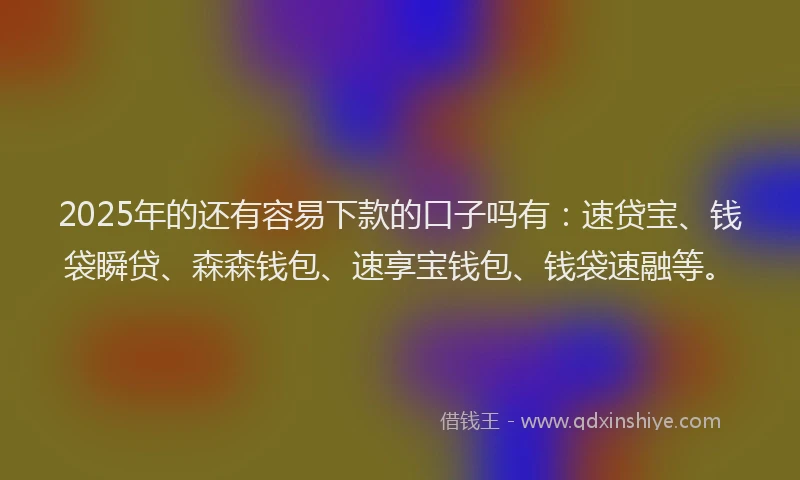2025年的还有容易下款的口子吗有：速贷宝、钱袋瞬贷、森森钱包、速享宝钱包、钱袋速融等。