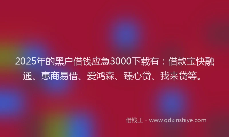 2025年的黑户借钱应急3000下载有：借款宝快融通、惠商易借、爱鸿森、臻心贷、我来贷等。