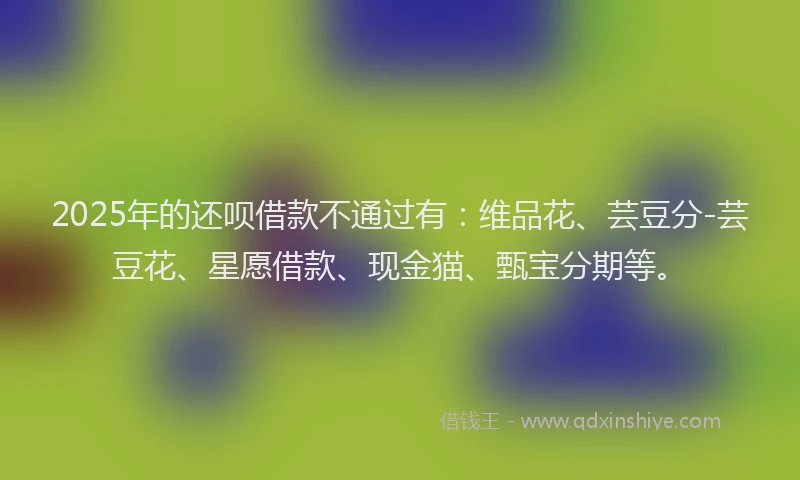 2025年的还呗借款不通过有：维品花、芸豆分-芸豆花、星愿借款、现金猫、甄宝分期等。