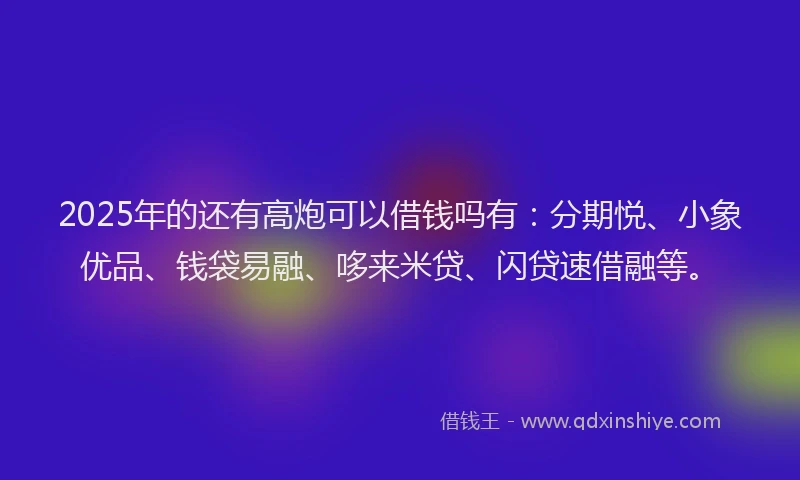 2025年的还有高炮可以借钱吗有：分期悦、小象优品、钱袋易融、哆来米贷、闪贷速借融等。