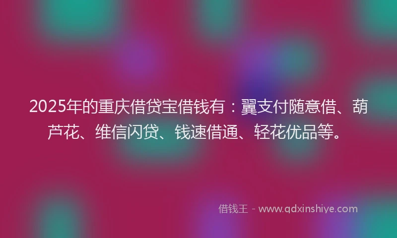 2025年的重庆借贷宝借钱有：翼支付随意借、葫芦花、维信闪贷、钱速借通、轻花优品等。