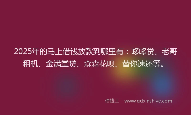 2025年的马上借钱放款到哪里有：哆哆贷、老哥租机、金满堂贷、森森花呗、替你速还等。