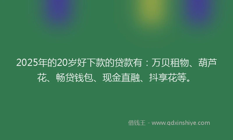 2025年的20岁好下款的贷款有：万贝租物、葫芦花、畅贷钱包、现金直融、抖享花等。
