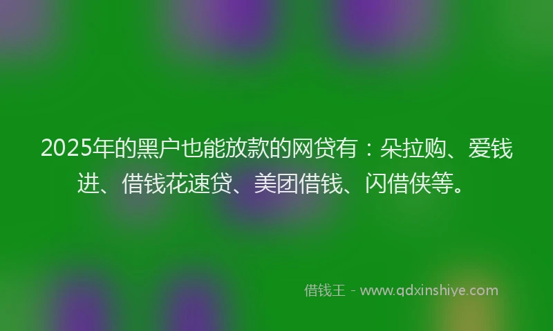 2025年的黑户也能放款的网贷有：朵拉购、爱钱进、借钱花速贷、美团借钱、闪借侠等。