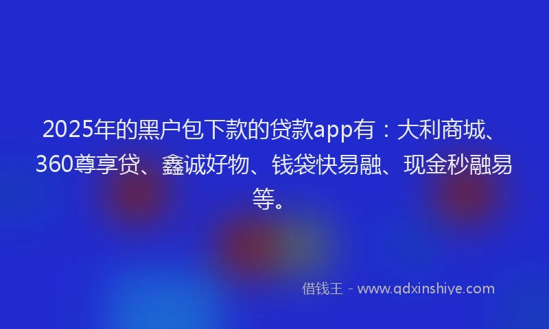 2025年的黑户包下款的贷款app有：大利商城、360尊享贷、鑫诚好物、钱袋快易融、现金秒融易等。