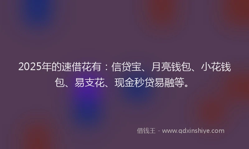 2025年的速借花有：信贷宝、月亮钱包、小花钱包、易支花、现金秒贷易融等。