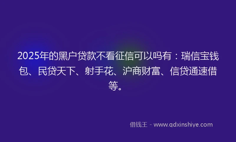 2025年的黑户贷款不看征信可以吗有：瑞信宝钱包、民贷天下、射手花、沪商财富、信贷通速借等。