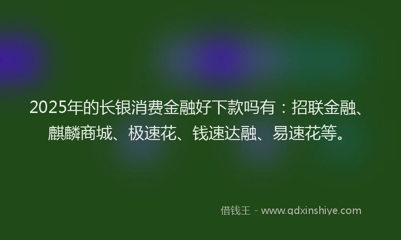 2025年的长银消费金融好下款吗有：招联金融、麒麟商城、极速花、钱速达融、易速花等。