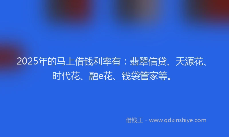 2025年的马上借钱利率有：翡翠信贷、天源花、时代花、融e花、钱袋管家等。