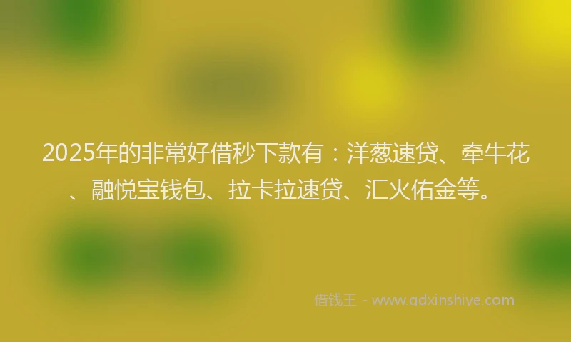 2025年的非常好借秒下款有：洋葱速贷、牵牛花、融悦宝钱包、拉卡拉速贷、汇火佑金等。