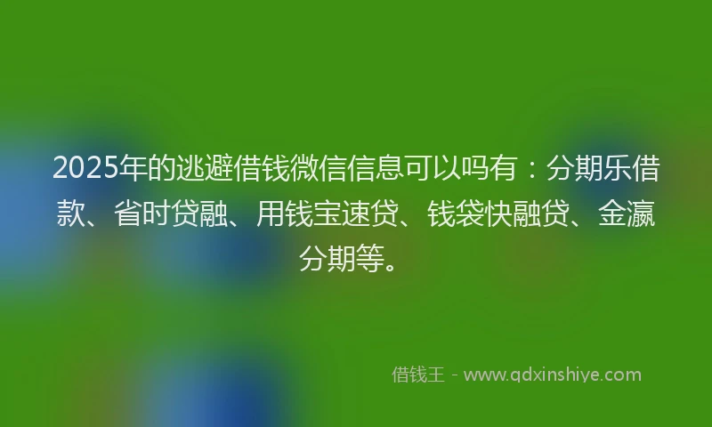2025年的逃避借钱微信信息可以吗有：分期乐借款、省时贷融、用钱宝速贷、钱袋快融贷、金瀛分期等。