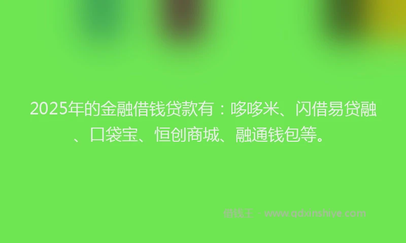 2025年的金融借钱贷款有：哆哆米、闪借易贷融、口袋宝、恒创商城、融通钱包等。