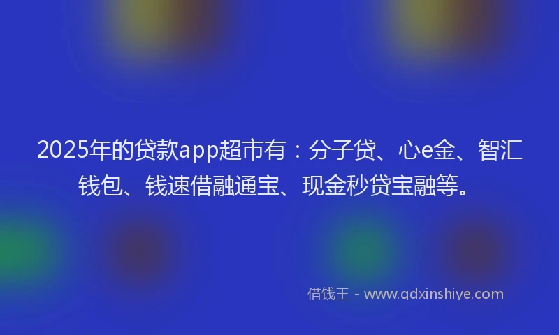 2025年的贷款app超市有：分子贷、心e金、智汇钱包、钱速借融通宝、现金秒贷宝融等。