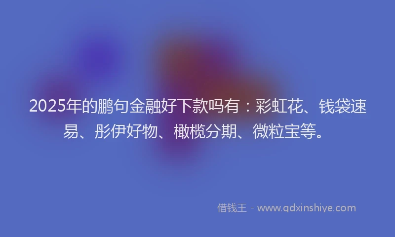 2025年的鹏句金融好下款吗有：彩虹花、钱袋速易、彤伊好物、橄榄分期、微粒宝等。