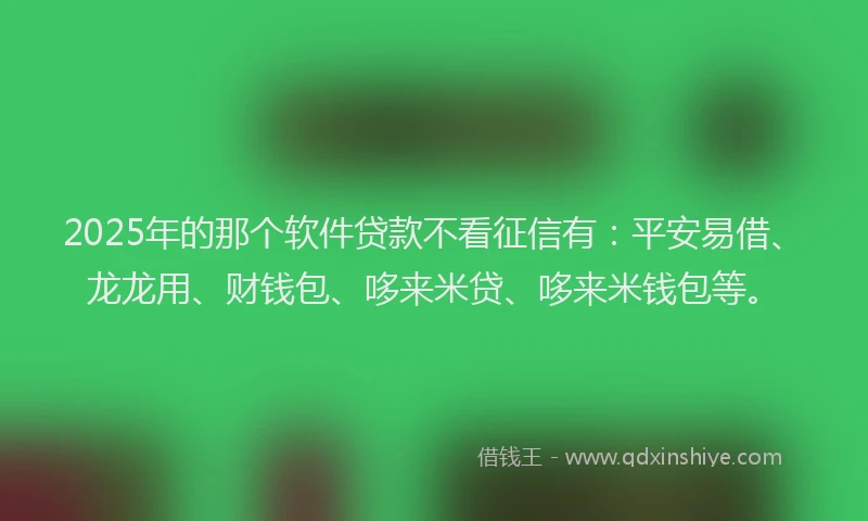2025年的那个软件贷款不看征信有：平安易借、龙龙用、财钱包、哆来米贷、哆来米钱包等。