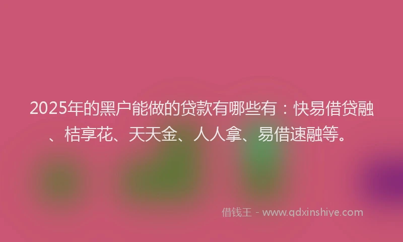 2025年的黑户能做的贷款有哪些有：快易借贷融、桔享花、天天金、人人拿、易借速融等。