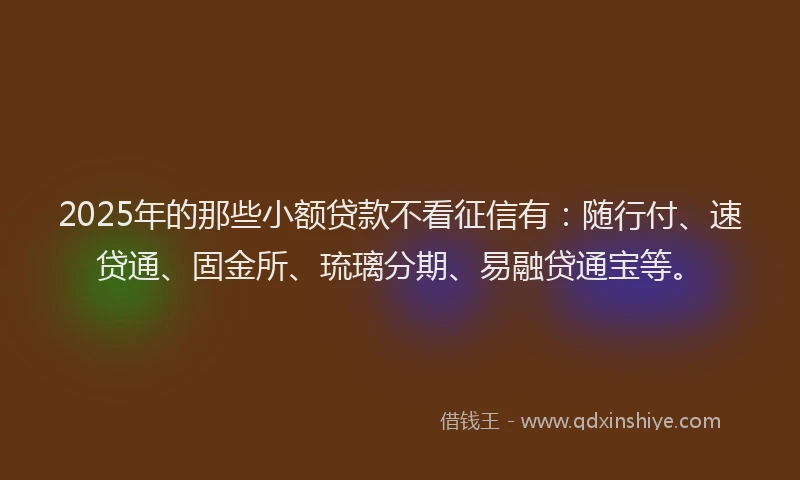 2025年的那些小额贷款不看征信有：随行付、速贷通、固金所、琉璃分期、易融贷通宝等。