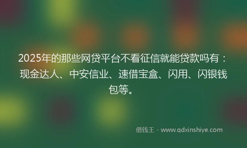 2025年的那些网贷平台不看征信就能贷款吗有：现金达人、中安信业、速借宝盒、闪用、闪银钱包等。