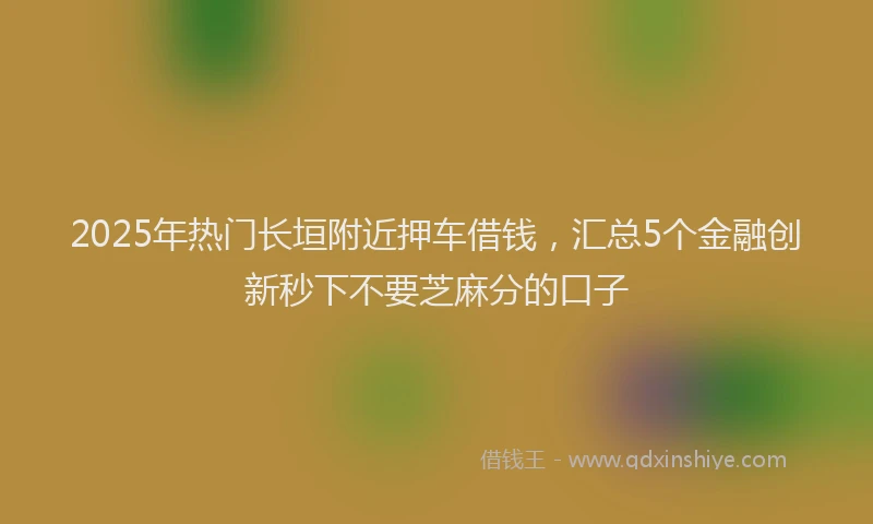 2025年热门长垣附近押车借钱，汇总5个金融创新秒下不要芝麻分的口子
