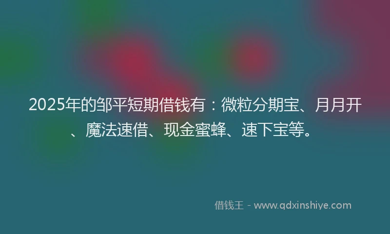 2025年的邹平短期借钱有：微粒分期宝、月月开、魔法速借、现金蜜蜂、速下宝等。