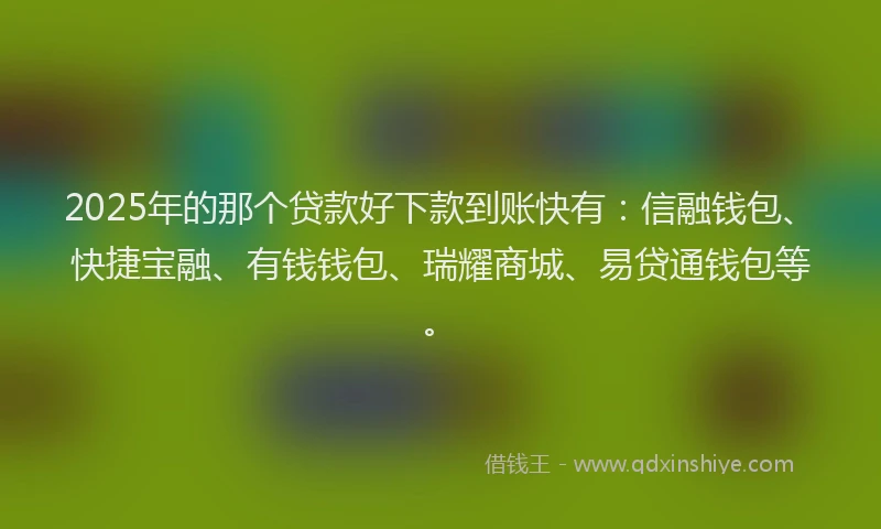 2025年的那个贷款好下款到账快有：信融钱包、快捷宝融、有钱钱包、瑞耀商城、易贷通钱包等。