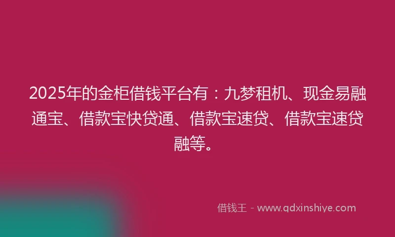 2025年的金柜借钱平台有：九梦租机、现金易融通宝、借款宝快贷通、借款宝速贷、借款宝速贷融等。
