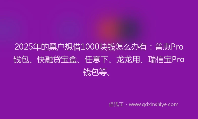 2025年的黑户想借1000块钱怎么办有：普惠Pro钱包、快融贷宝盒、任意下、龙龙用、瑞信宝Pro钱包等。