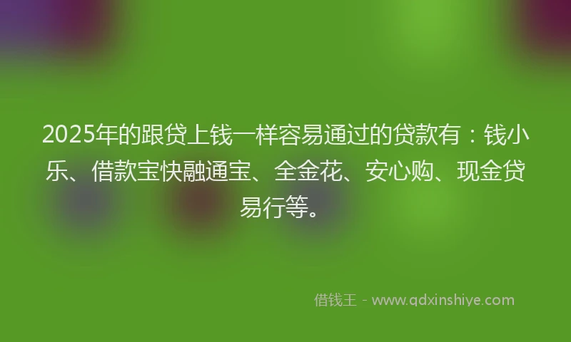 2025年的跟贷上钱一样容易通过的贷款有：钱小乐、借款宝快融通宝、全金花、安心购、现金贷易行等。