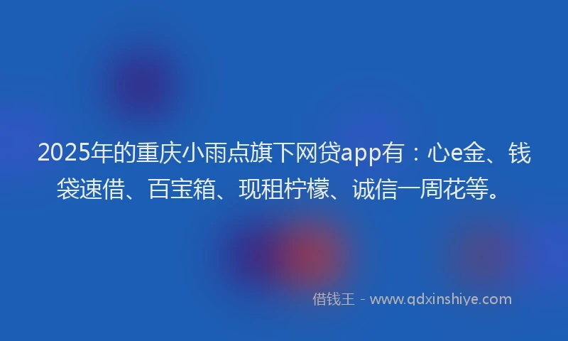 2025年的重庆小雨点旗下网贷app有：心e金、钱袋速借、百宝箱、现租柠檬、诚信一周花等。