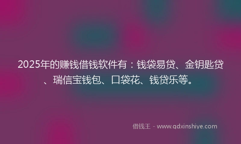 2025年的赚钱借钱软件有：钱袋易贷、金钥匙贷、瑞信宝钱包、口袋花、钱贷乐等。