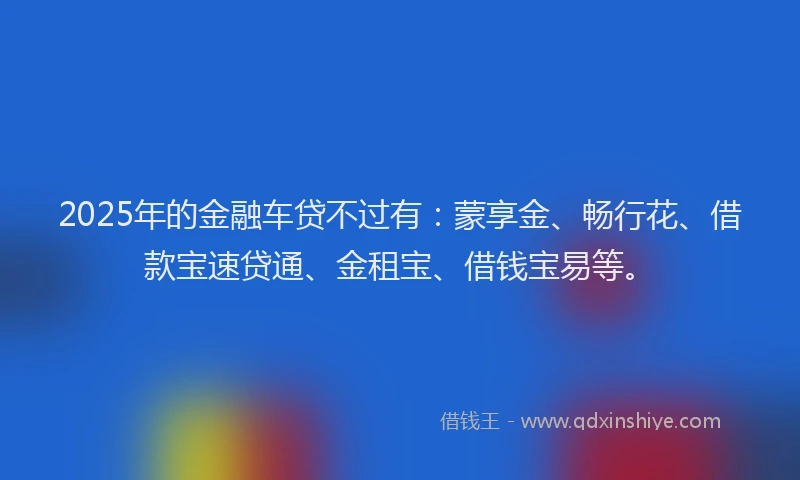 2025年的金融车贷不过有：蒙享金、畅行花、借款宝速贷通、金租宝、借钱宝易等。