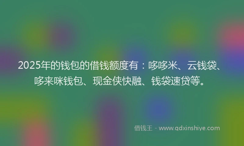 2025年的钱包的借钱额度有：哆哆米、云钱袋、哆来咪钱包、现金侠快融、钱袋速贷等。