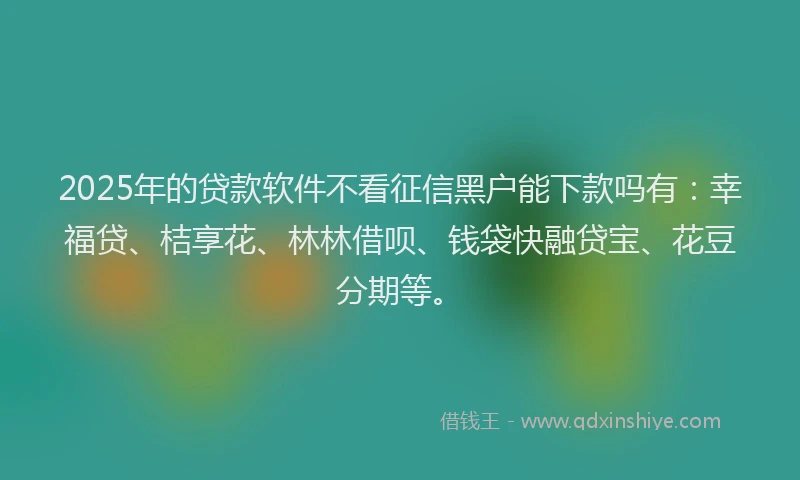 2025年的贷款软件不看征信黑户能下款吗有：幸福贷、桔享花、林林借呗、钱袋快融贷宝、花豆分期等。