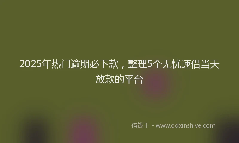 2025年热门逾期必下款，整理5个无忧速借当天放款的平台
