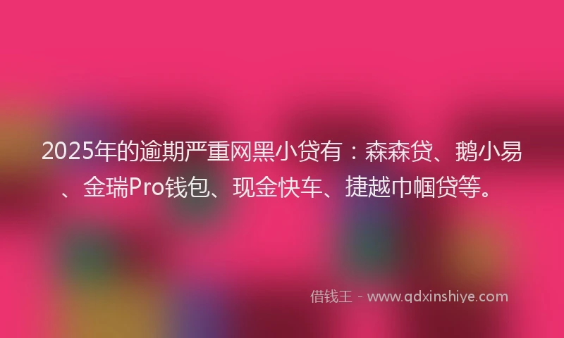 2025年的逾期严重网黑小贷有：森森贷、鹅小易、金瑞Pro钱包、现金快车、捷越巾帼贷等。