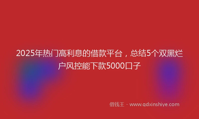 2025年热门高利息的借款平台，总结5个双黑烂户风控能下款5000口子