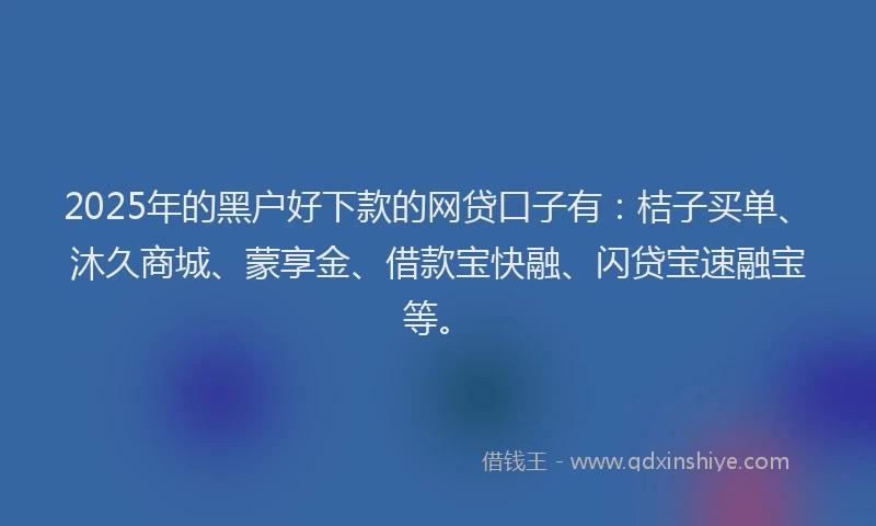 2025年的黑户好下款的网贷口子有：桔子买单、沐久商城、蒙享金、借款宝快融、闪贷宝速融宝等。