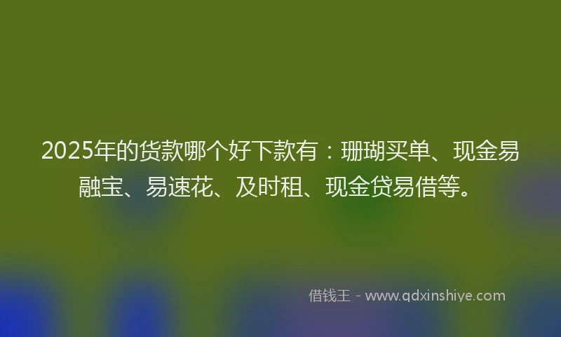 2025年的货款哪个好下款有：珊瑚买单、现金易融宝、易速花、及时租、现金贷易借等。