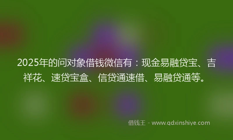 2025年的问对象借钱微信有：现金易融贷宝、吉祥花、速贷宝盒、信贷通速借、易融贷通等。