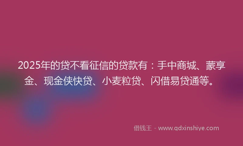 2025年的贷不看征信的贷款有：手中商城、蒙享金、现金侠快贷、小麦粒贷、闪借易贷通等。