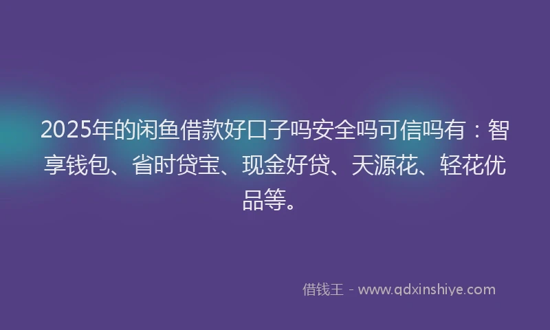 2025年的闲鱼借款好口子吗安全吗可信吗有：智享钱包、省时贷宝、现金好贷、天源花、轻花优品等。