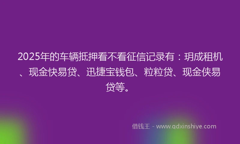 2025年的车辆抵押看不看征信记录有：玥成租机、现金快易贷、迅捷宝钱包、粒粒贷、现金侠易贷等。