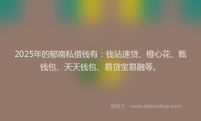 2025年的郁南私借钱有：钱站速贷、橙心花、甄钱包、天天钱包、易贷宝易融等。