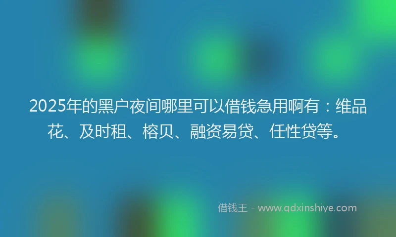 2025年的黑户夜间哪里可以借钱急用啊有：维品花、及时租、榕贝、融资易贷、任性贷等。