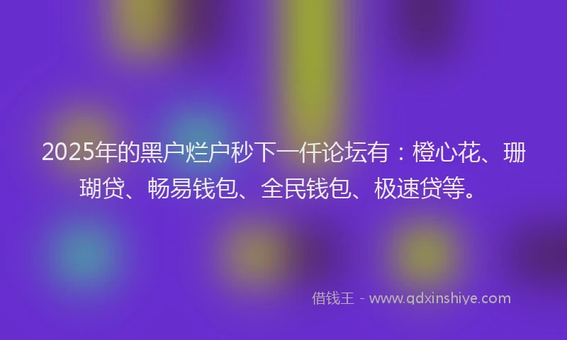 2025年的黑户烂户秒下一仟论坛有：橙心花、珊瑚贷、畅易钱包、全民钱包、极速贷等。