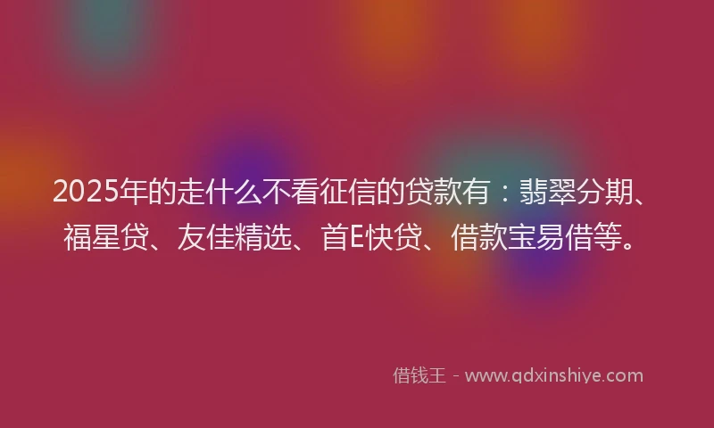2025年的走什么不看征信的贷款有：翡翠分期、福星贷、友佳精选、首E快贷、借款宝易借等。