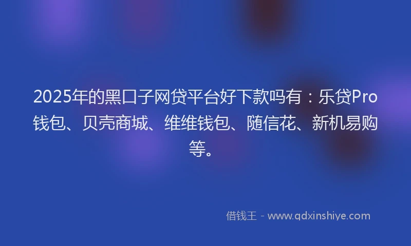 2025年的黑口子网贷平台好下款吗有：乐贷Pro钱包、贝壳商城、维维钱包、随信花、新机易购等。